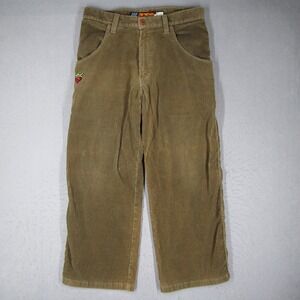 JNCO Pipes Corduroy Pants Mens 34x29 Khaki Wide Leg Embroidered Crown 179 USA